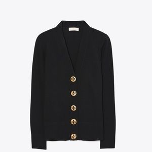 Tory Burch Simone Cardigan, Black, Size L